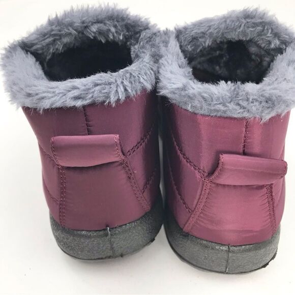 BJ Burgundy Quilted Faux Fur Lined Soft Sole Flat Ankle Slipper Shoes - Picture 12 of 14